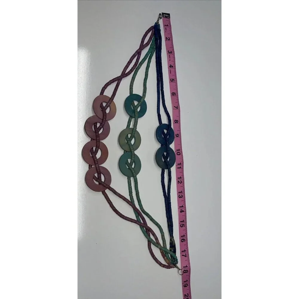 Vintage multi strand multi color purple green & blue wood beaded necklace Circle